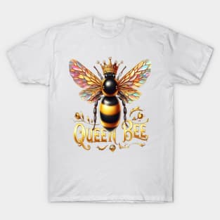 Majestic Queen Bee Illustration Featuring a Crown and Intricate Wings T-Shirt